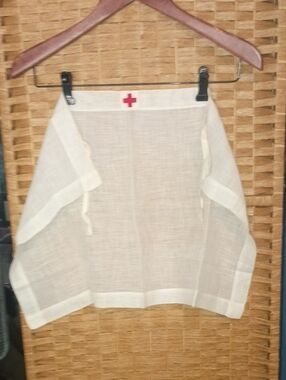 Source Unknown Cream Mini Apron Skirt with Red Cross Accent